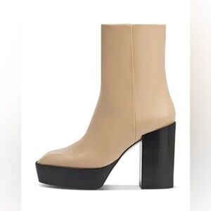 AEYDĒ 
Berlin Square Toe High Heel Platform Booties - Latte